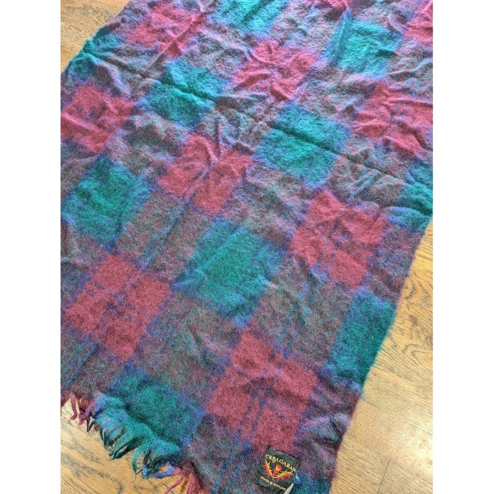 Creagaran Scotland Mohair Wool Plaid Throw Blanket 65x47 Fringe Lodge Cabin Cozy